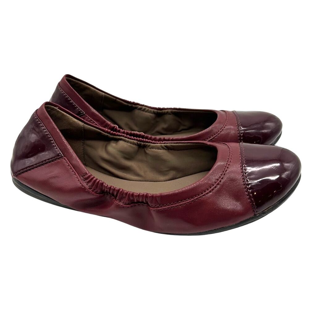 Easy Spirit E360 Ballet Flats Burgundy Crinkle Patent Cap Toe Size 8.5 Comfort